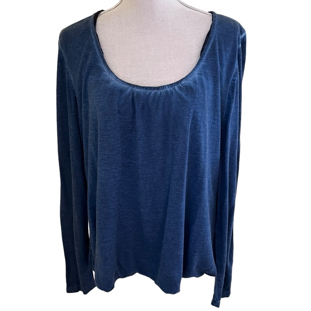 Soft Surroundings Blue Scoop Neck Tee with Balloon Hemline XL